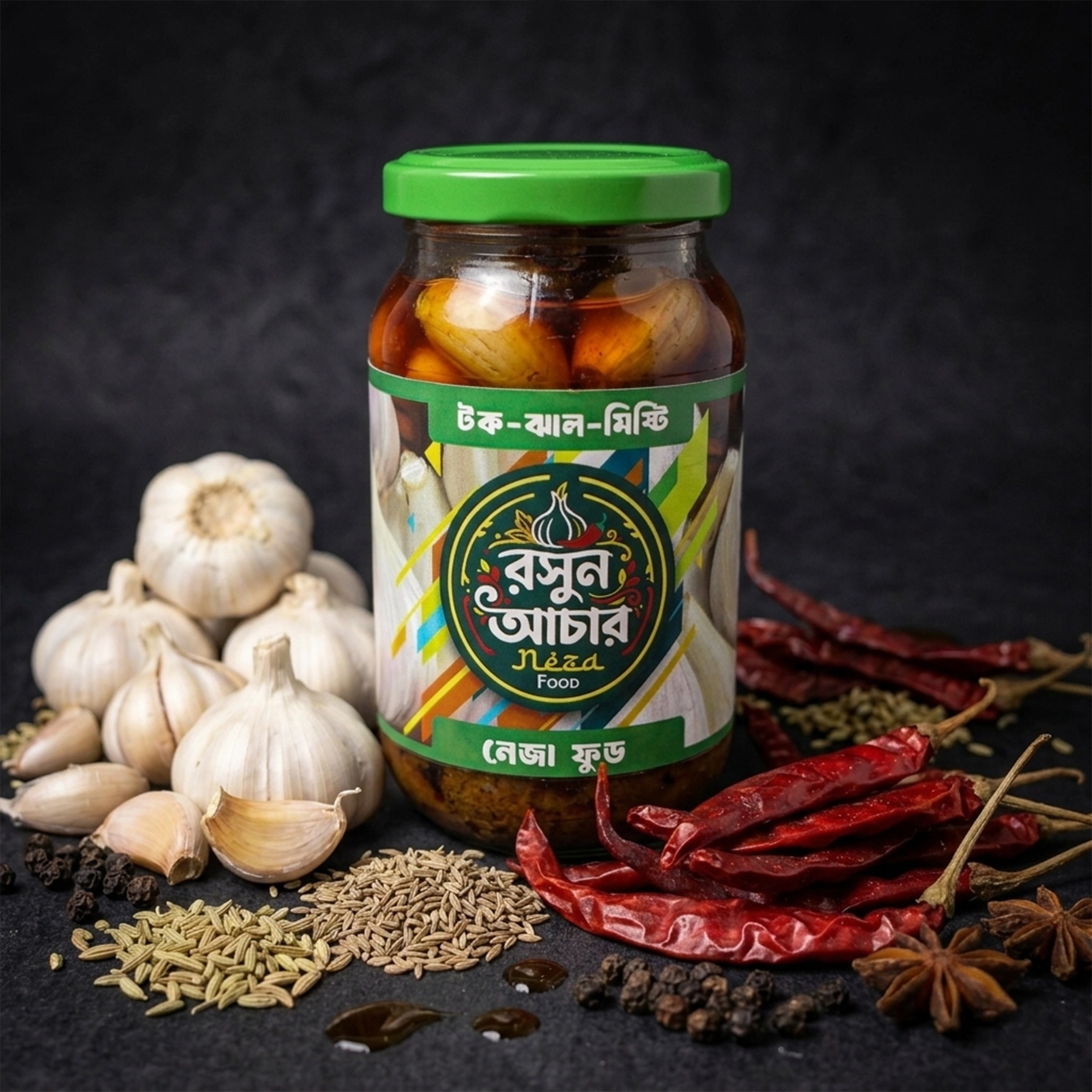 Neza Food প্রিমিয়াম টক-ঝাল-মিষ্টি রসুন আচার, হাইজেনিক হোমমেড আচার